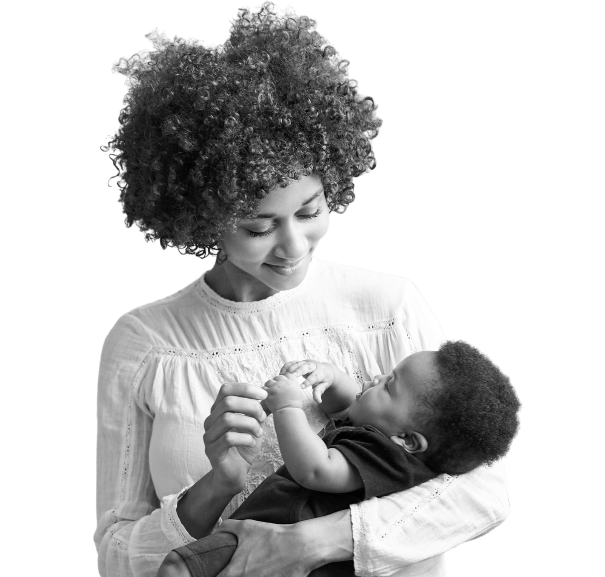 black women holding her baby and smiling