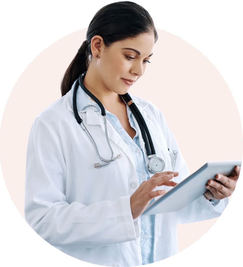Doctor looking at her tablet